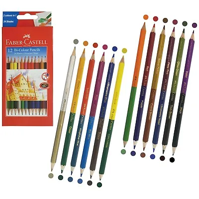 FABER CASTELL - 24 Bright Shades Hexagonal 12 Bi-Colour Pencils Set SCHOOL HOME • £6.99