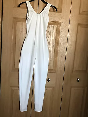 Vtg Bodysuit Catsuit White Stretch Yoga Full Body Con Risque Dance 2nd Skin S • $85