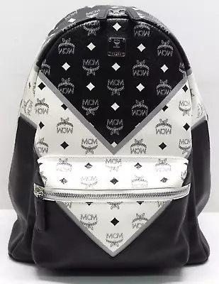 MCM Munchen 3238Q  Stark Backpack Visetos Medium Black/White (MMK9SVE76BK001) • $563.99