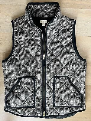 J Crew Womens Puffer Vest Size M Ivory Black Herringbone Full Zip Snap Pockets • $17