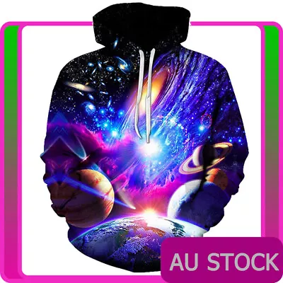 Mens 3D Print Casual Hoodie Blouse Pullover Planets With Galaxy Jumper Costume • £23.12