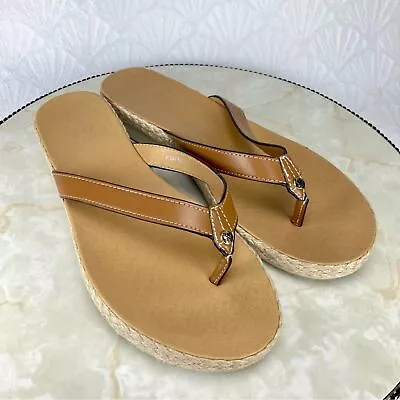 Tommy Bahama Thomas Womens Size 8.5 Tan Leather Slip On Flip Flop Thong Sandals • $25