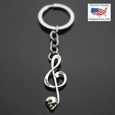 Skull Treble Clef Keychain Silver Violin Guitar Piano Musical Note Gift Music • $6.99