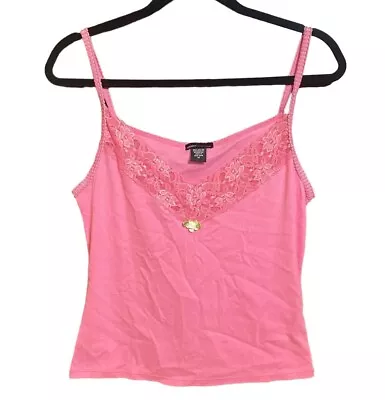 Moda International Tank Top Vintage Y2K Bubblegum Pink Lace Cami Size Medium • $24.98