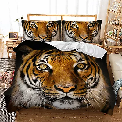 Tiger Animal Duvet Doona Quilt Cover Set Bedding Set Queen King Size Pillowcases • £15.50