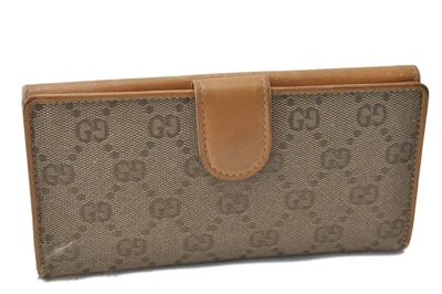 $0.99 • Buy Authentic GUCCI Long Wallet Purse GG Canvas Leather Brown 1396D