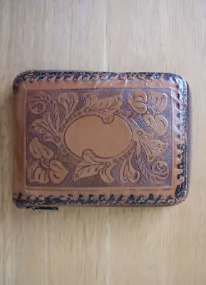 Vintage Wallet Western Top Grain Cowhide Zippered Folding Brown Tooled • $3.50