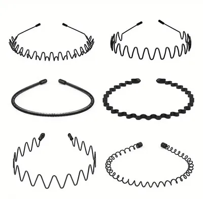 6 Pcs Elastic Wavy Hair Hoops Metal Spring Wave Hair Bands Men Women's Unisex • £7.90