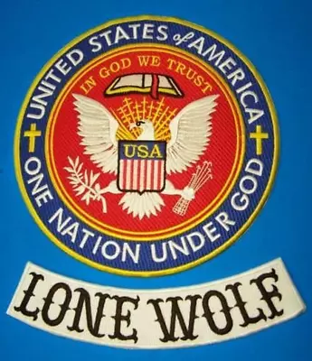 Lone Wolf Biker Patches Set One Nation Under God Patriot Riders For Jacket Vest • $26.31