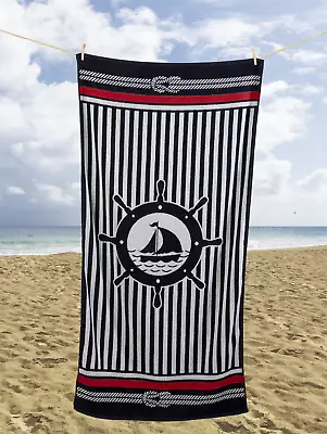 Beach Towels Absorbent Light Weight Travel Striped Blue Black Palm Trees  • £12.99