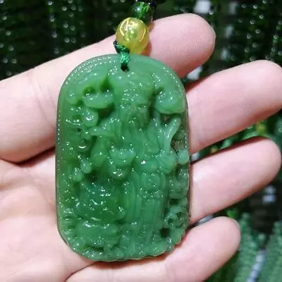 Natural Green Jade Necklace Pendant Hand-Carved Lucky Amulet Chain Chic Gift • £26.39