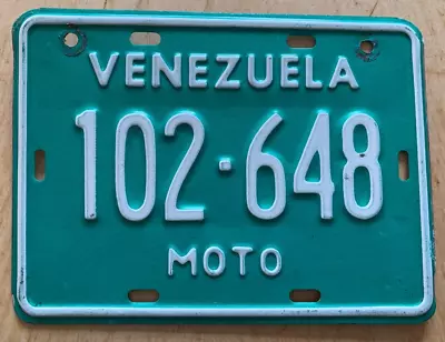 1990's  Venezuela Moto Motorcycle Cycle  License Plate   102 648   South America • $32.99