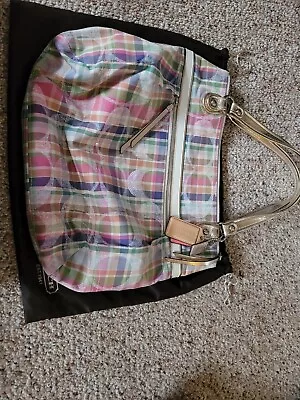 Coach Poppy Daisy Madras Signature Multi Plaid Canvas Shoulder Handbag Purse • $40.50