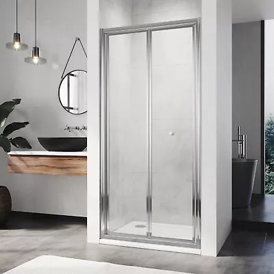 Bi Fold Shower Door Enclosure With Magnetic Strips Bathroom Glass Cubicle Screen • £113.99