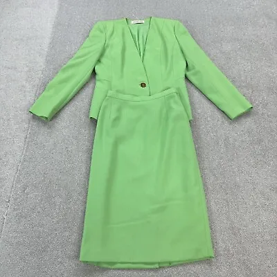 Jacques Vert Ladies Skirt Suit Green Uk 10 Lined Wool Mix Blazer Jacket 26  VTG • £32.95