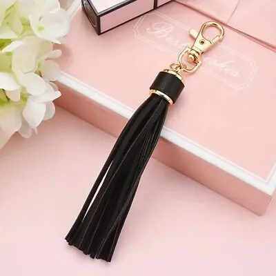 Tassel Charm Keychain PU Leather Black Multiple Use Bag Pendant Key Chain Women • $12.98