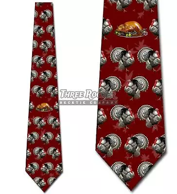 Turkeys And Thanksgiving Dinner Funny - Maroon - Mens Tie New • $18.75