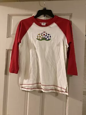 Boys Mulberribush Soccer Ball Long Sleeve Shirt Ivory With Red Arm Size 10NWT • $5.99