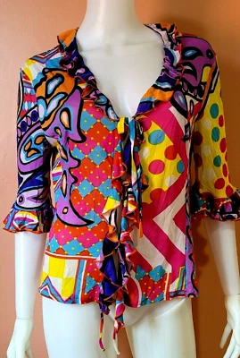 £83.46 • Buy Bazar De Christian Lacroix Bold Print Ruffled  3/4  Top Multicolor Size 42