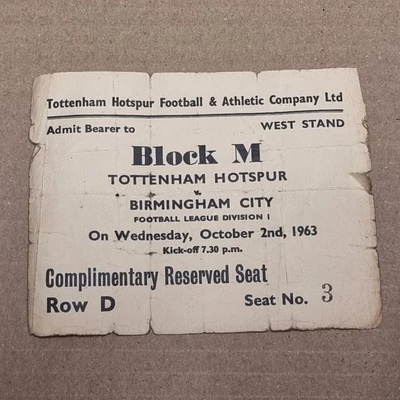£6.99 • Buy Tottenham Hotspur Spurs Birmingham City Ticket Stub Oct 2nd 1963 Comp Reserved