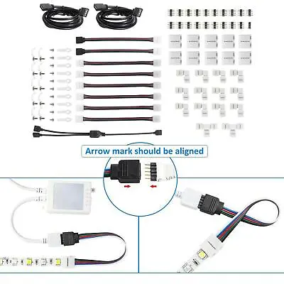 95x LED Strip Light Connectors Kit Extension Cables 4 Pin Accessories 10mm • £13.60