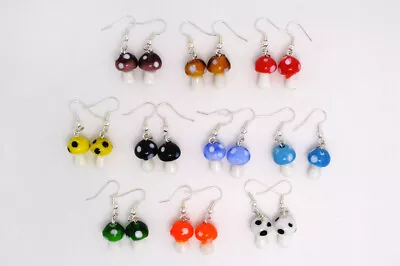 Wholesale Lots 5 Pairs Cute MUSHROOM Murano Glass Bead Silver Dangle Earrings • $0.32