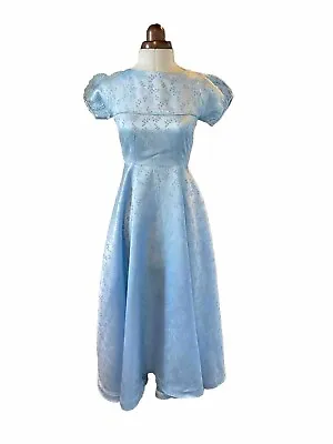 VINTAGE 1950’s/60’s LIGHT BLUE SATIN DAMASK EVENING/BRIDESMAID DRESS • £20