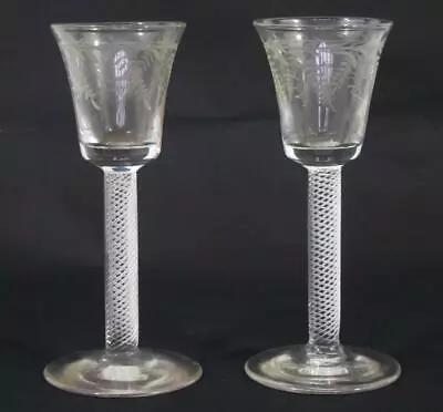 Pair Antique Georgian 18th Century Wine Glasses With Air Twist Stems • £325