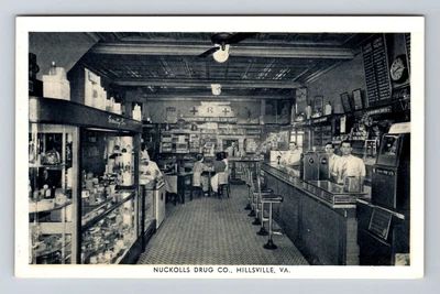 $11.99 • Buy Hillsville VA-Virginia, Nuckolls Drug Store, Soda Fountain, Vintage Postcard