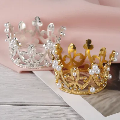 Mini Gold Crown Princess Topper Crystal Pearl Tiara Hair Valentine's Day Gif_-_ • $6.34