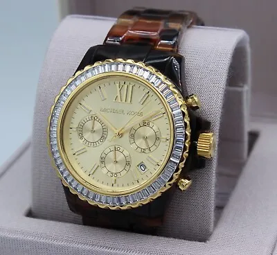 New Authentic Michael Kors Everest Tortoise Chronograph Gold Women Mk7239 Watch • $149.99