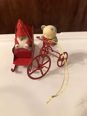 Two Vintage Avon Christmas Ornaments Lot Santa In Sleigh & Bear On Tricycle • $13.95