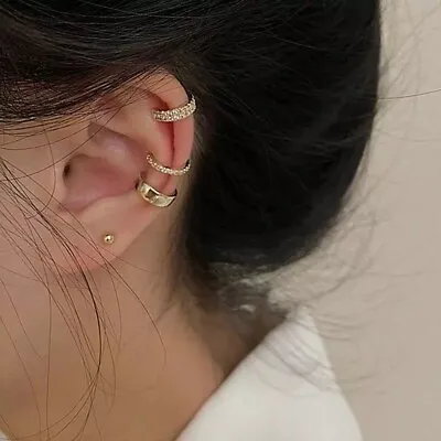 3pcs Set EAR CUFF Earrings Crystal Cartilage Ear Ring Fake Clip On Cuff Zircon • £2.99