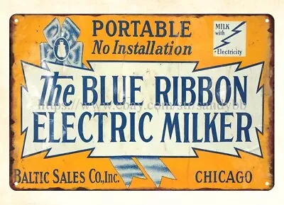 Blue Ribbon Electric Milker Metal Tin Sign Home Decoration Design • $18.95