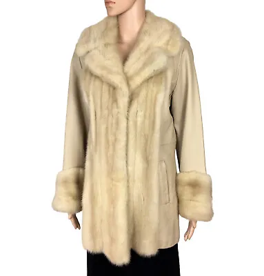 Vintage Champagne Mink Fur Plush Blonde Biege Leather Jacket Surfas Coat Sz M • $239.99