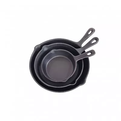 NEW! Set Of 3 Cast Iron Non Stick Skillet Frying Cooking Pans • £19.99