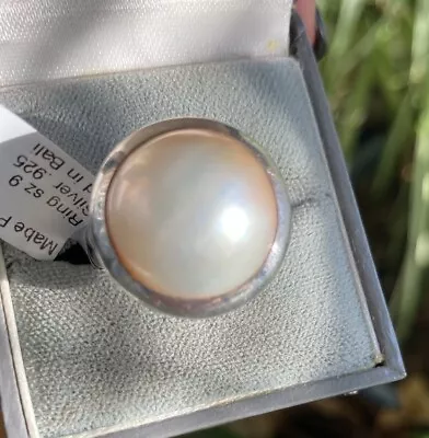 NWT Ring 925 Sterling Silver Genuine White Mabe Pearl Face Height 18 Mm Size 9 • $45