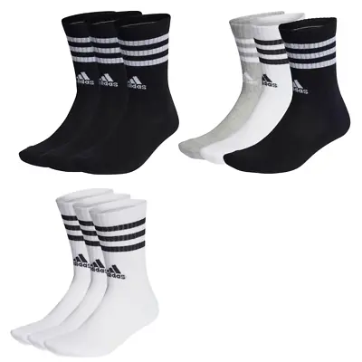 Adidas Unisex Mens Womens 3 Pairs Cushioned Summer 3 Stripes Crew Socks UK Sizes • £13.49