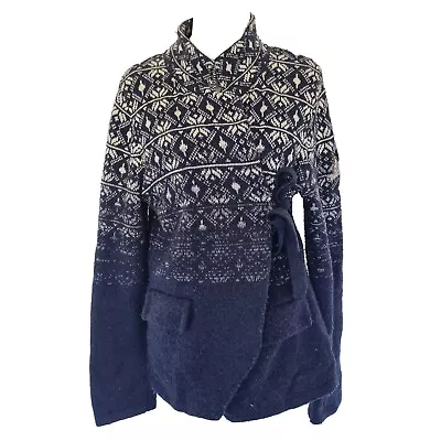 Odd Molly Womens Lambswool Blend 233 Knit Wrap Cardigan Blue Nordic • $59.95
