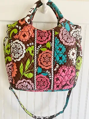 Vera Bradley Large Floral Lola Two-Way Tote Brown Quilted Cotton Crossbody • $24.99