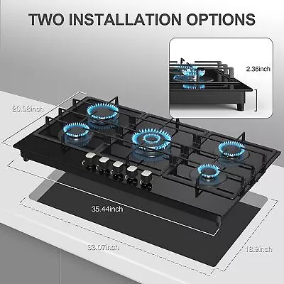 36 In Gas Stove Built-in  5 Burner Gas Cooktop Tempered Glass Gas Hob NG/LPG US • $249.99