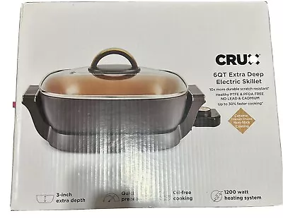 CRUX 6 QUART Extra Deep Electric Skillet 12x12 Copper Titanium Ceramic Cook Pan • $45