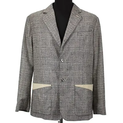 Hettabretz NWT Silk/Wool Jacket W/ Ostrich Details 50 (~ M US) Blue & Tan Plaid • $2000