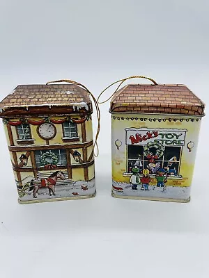 Vintage Set Of 2 Christmas Ornaments Tin Box Container Company Of America 1986 • $14.99