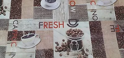 Brown Coffee Beans Patchwork White Fresh PVC Plastic Oil Vinyl Table Cloth Cafe • £4.50