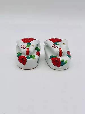 Geisha Sandals Salt And Pepper Shakers Porcelain White With Red Flowers Ex. Cond • £17.37