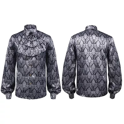 Trendy Victorian Punk Style Shirt Men Retro Steampunk Folded Collar Medieval Top • $32.56