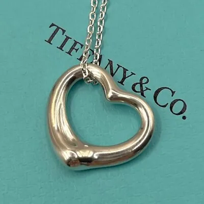 Tiffany & Co Sterling Silver Elsa Peretti Open Heart Pendant Necklace • $65