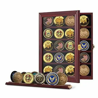 COIN DISPLAY CASE Cabinet Rack Holder Shadow Box Glass Door Mahogany JINCHUAN • $44.93