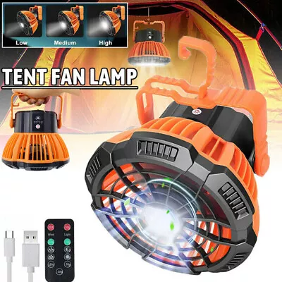 $18.88 • Buy 2IN1 Portable Camping Fan W/LED Lantern Tent Light USB Rechargeable Hanging Hook